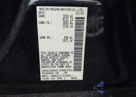 2014 Nissan Altima 2.5 S z USA, uszkodzony, nr VIN 1N4AL3APXEC290591